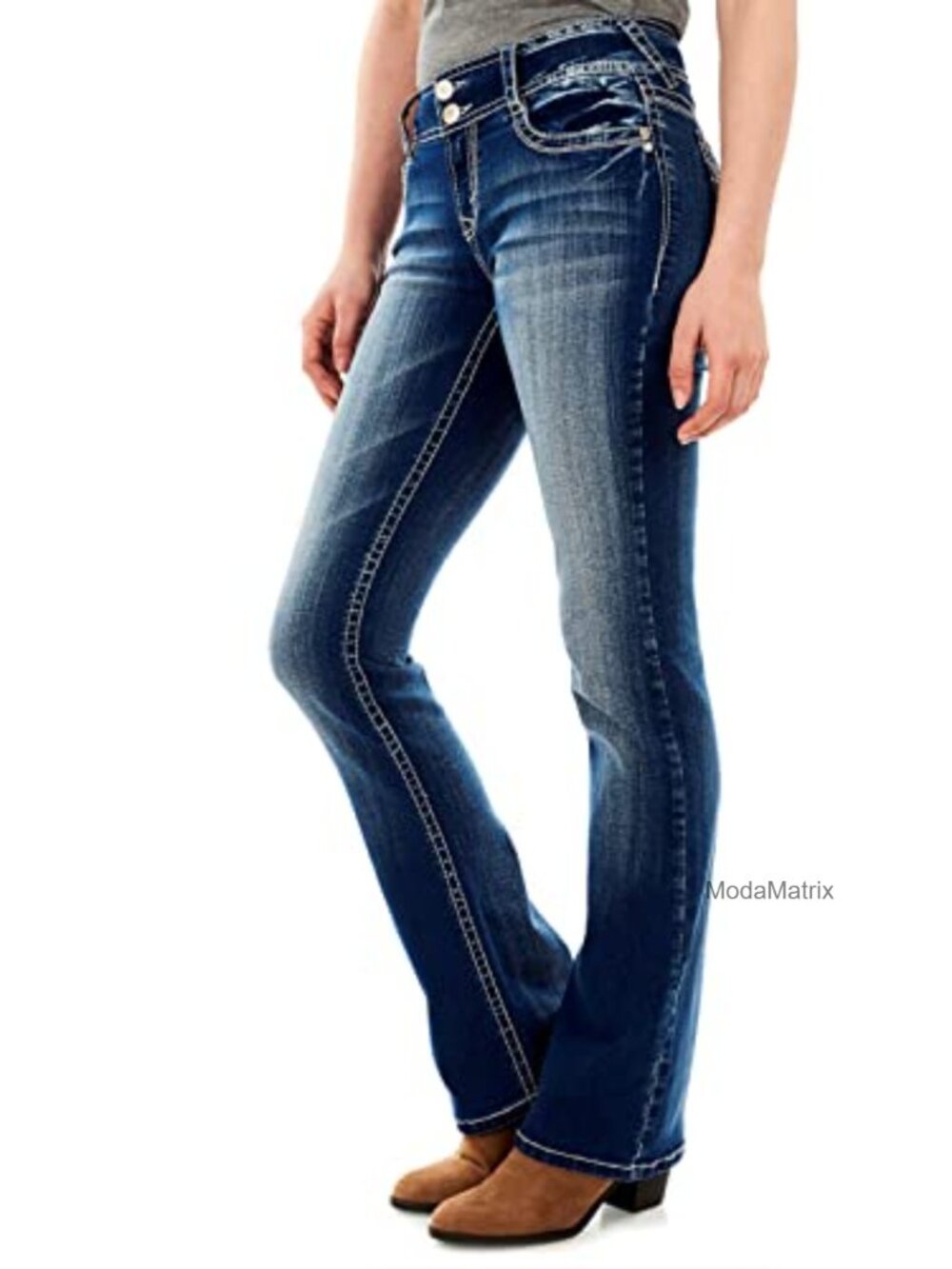 Curvy Bootcut Mid Rise Stretch Denim Jeans Boot Cut